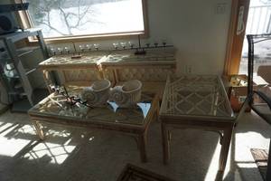Lot of 4 Glass Top Bamboo Themed Utility Tables