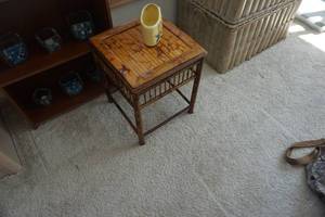 Wood Shelving Unit With Wicker Stand Contents Included