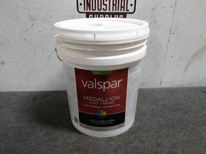 lot 80 image: 5 Gallon VALSPAR Medallion Paint and Primer - Satin Exterior (S36)