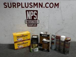 lot 110 image: WoodEpox Compound, Liquid Remover and Assorted Paint (S39)