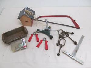 lot 105 image: bird house, tools, hardware
