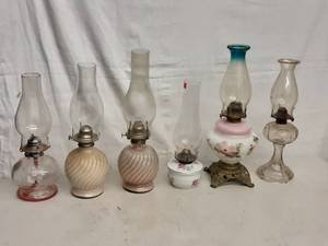 lot 19 image: 6-Assorted Floral Oil Lamps