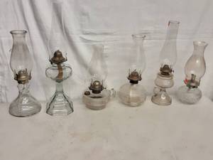 lot 21 image: 6-Assorted Glass Oil Lamps