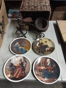 lot 48 image: Decorative Trike, Basket, 4-Norman Rockwell Plates