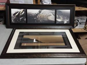 lot 49 image: Lighthouse Print 34x21, Rock Shoreline Print 39x14