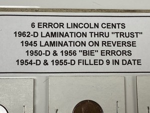 lot 9 image: Lot Of (6) Error Lincoln Cents