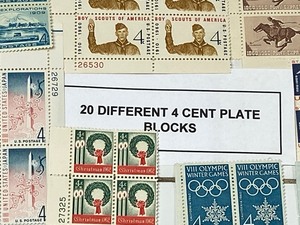 lot 19 image: (20) Different 4-Cent Plate Stamp Blocks