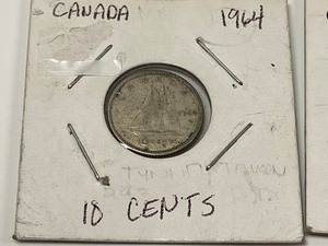 lot 30 image: (3) Canadian Silver Dimes & (40) Assorted Foreign Coins