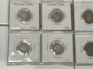 lot 34 image: Lot Of (4) Barber Dimes & (4) V-Nickels