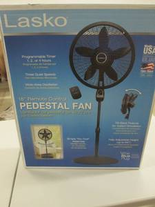 lot 21 image: Lasko Pedestal Fan with Remote open...