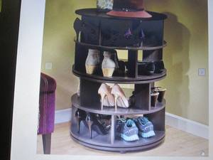 lot 74 image: Round Swivel Shoe Rack open box, da...
