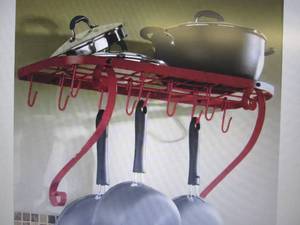 lot 93 image: Wall-Mount Bookshelf Pot Rack open ...
