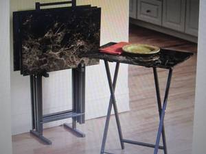 lot 171 image: 5-Piece Faux Marble Tray Tables ope...