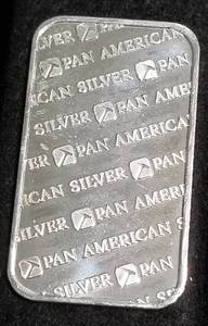 lot 22 image: 1 TROY OZ. .999 FINE SILVER BAR PAN AMERICAN SILVER CORP