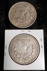 lot 27 image: 2 MORGAN SILVER DOLLARS 1921-D 1921-S