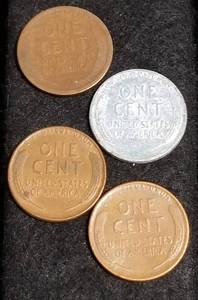 lot 31 image: 4 US WHEAT CENTS 1920-D 1943-S WWII STEEL 1944 1945