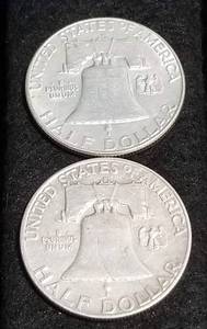 lot 43 image: 2 FRANKLIN HALF DOLLARS 1960-D 1963-D