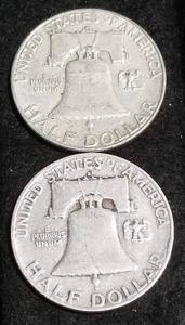 lot 51 image: 2 FRANKLIN HALF DOLLARS 1952-D 1963-D