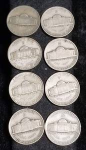lot 52 image: GROUP OF 8 US WWII WARTIME SILVER NICKELS