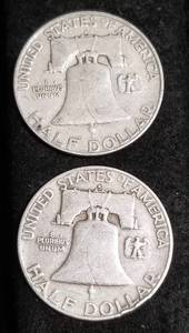 lot 53 image: 2 FRANKLIN HALF DOLLARS 1952-D 1954-D