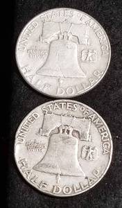 lot 57 image: 2 FRANKLIN HALF DOLLARS AS PICTURED