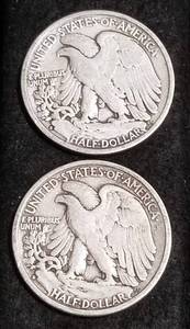 lot 58 image: 2 WALKING LIBERTY HALF DOLLARS AS PICTURED