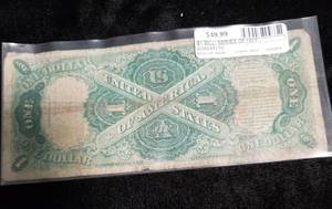 lot 08-A image: 1917 LARGE SIZE US CURRENCY $1 SAW HORSE REVERSE