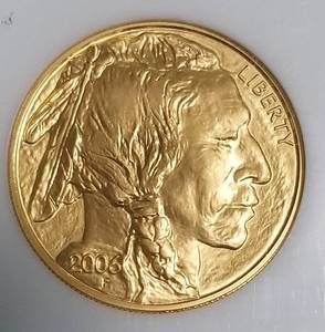 lot 01-A image: 2006 US $50 GOLD BUFFALO 1 TROY OZ .9999 FINE GOLD MS70 FIRST STRIKES