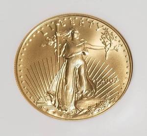 lot 02-A image: 2007 US $50 GOLD EAGLE 1 TROY OZ .999 FINE GOLD MS70 EARLY RELEASES
