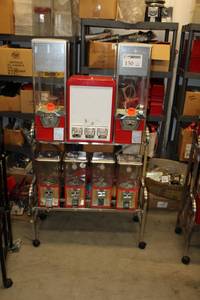 lot 150 image: Bulk Candy & Sticker 7-Head Dispenser Cart $.25$.50
