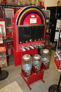 lot 152 image: Bulk Candy & Sticker 4-Head Dispenser Cart $.25$.50$1.00