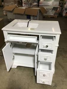 lot 25 image: HOME DECOR COLLECTION Melpark 36 in. W x 22 in. D Bath Vanity in White with Cultured Marble Vanity Top in White with White Sink