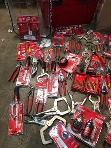 lot 36 image: Large lot of Milwaukee assorted hand tools - Husky Storage Bin Included