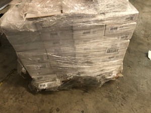 lot 53 image: pallet whit 32 cases of Home Decorators Collection Pearmont Oak 12 mm Thick x 7-916 in. Wide x 50-58 in. Length Water Resistant Laminate Flooring (15.95 sq. ft.case)