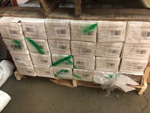 lot 54 image: Pallet whit 32 cases of  Home Decorators Collection Hand Scraped Wire Brushed Strand Woven White 12 in. T x 5-18 in. W x 72 in. L Solid Bamboo Flooring