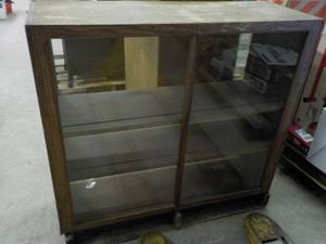lot 34 image: Display wood case with glass front ...