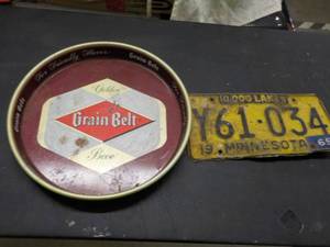 lot 57 image: Grain Belt tray and 1965 license p...