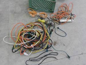 lot 63 image: Plastic crate filled with cords...