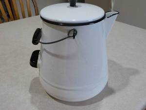 lot 114 image: 10 Tall White Enamel Coffee Pot-ex...