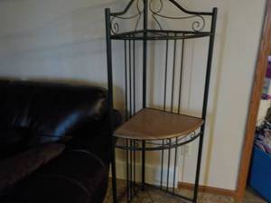 lot 143 image: 5 ft Tall Corner Shelving and Chair...