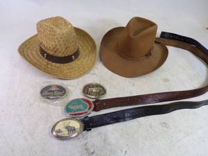 lot 14 image: Cowboy Hats, Belt Buckes and Belts