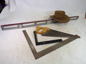 lot 53 image: Level, Squares, Saw and Australia Hat