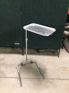 lot 54 image: Medical Mayo Surgical Instrument Stand Tray Stainless On Wheels- Height Adjustable - Good Condition