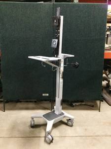 lot 49 image: WOW MSRP $1000 Ergotron Neo-Flex Dual MOUNT MONITOR HEIGHT ADJUSTABLE SIT TO STAND WorkSpace Cart - EXCELLENT CONDITION