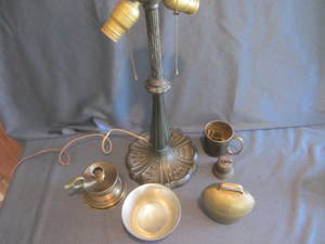 lot 433 image: Brass Lamp, Candlestands