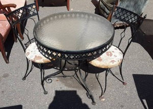lot 16 image: Vintage 3 Piece Glass Top Metal Bistro Set-30 Round