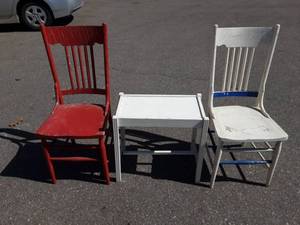 lot 28 image: 2-Wood Side Chairs, 1-Small Table (Painted White) 23x13x22