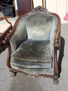 lot 32 image: Heavy Old Wood Frame Chair