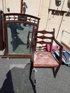 lot 33 image: Mirror & Vintage Wood Frame Chair With Arms