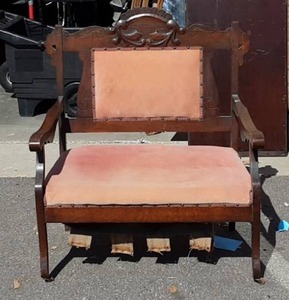 lot 34 image: Vintage Wood Frame Love Seat 35x21x39